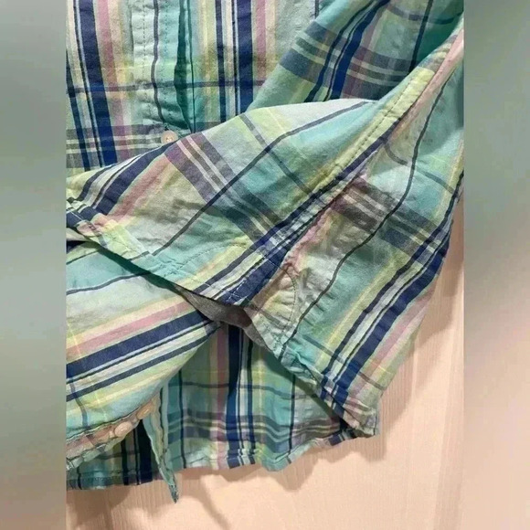 L.L. Bean Women’s Turquoise Textured Cotton Plaid 3/4 Sleeve Button Down Size S - Picture 6 of 8